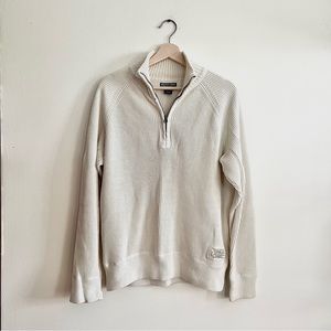 Polo Jean Company Men Quarter Zip Sweater White Ribbed Long Sleeve Cotton Size L